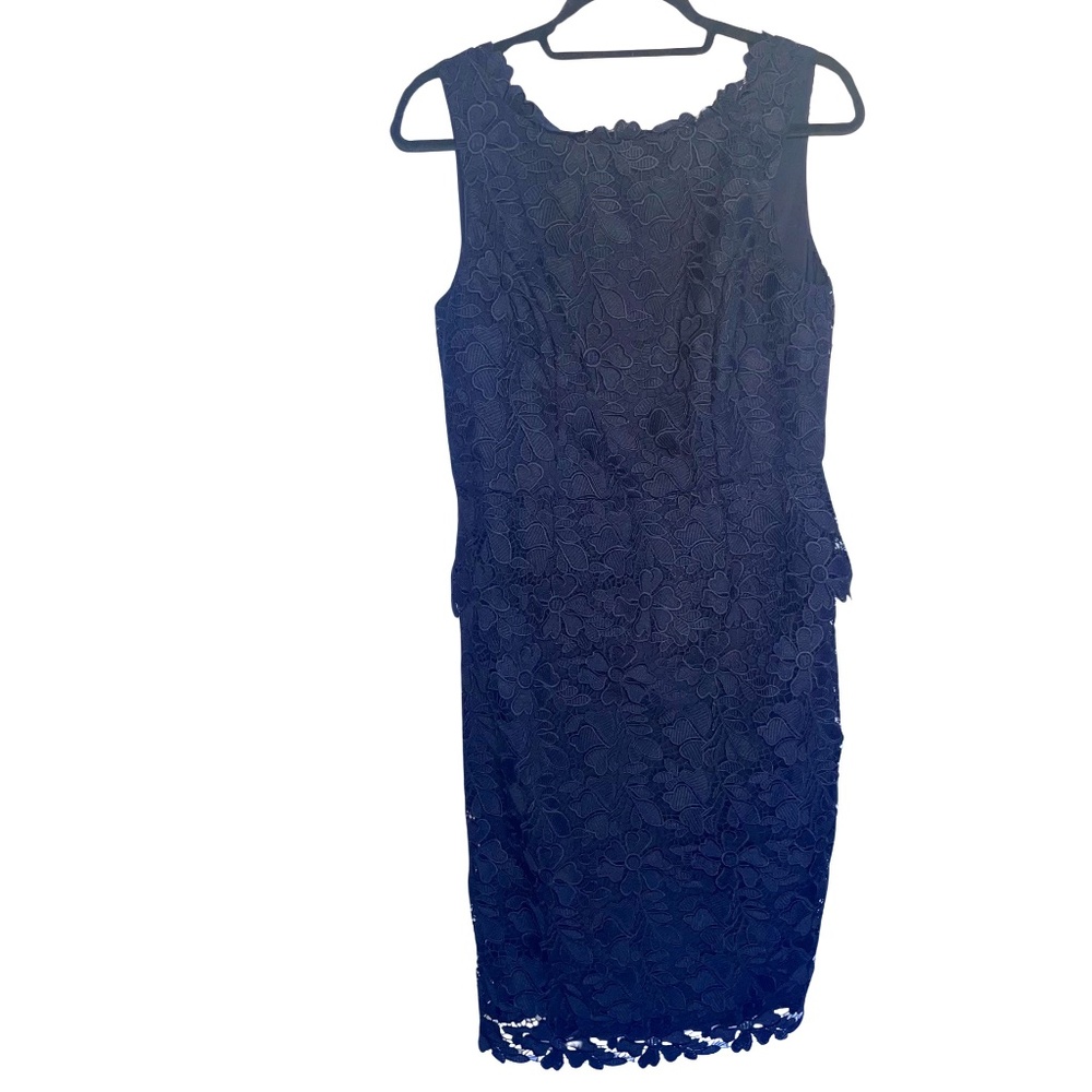 TalbotsWomen's Dark Navy Sleeveless Floral Lace/Embroidered Peplum Dress Sz 8